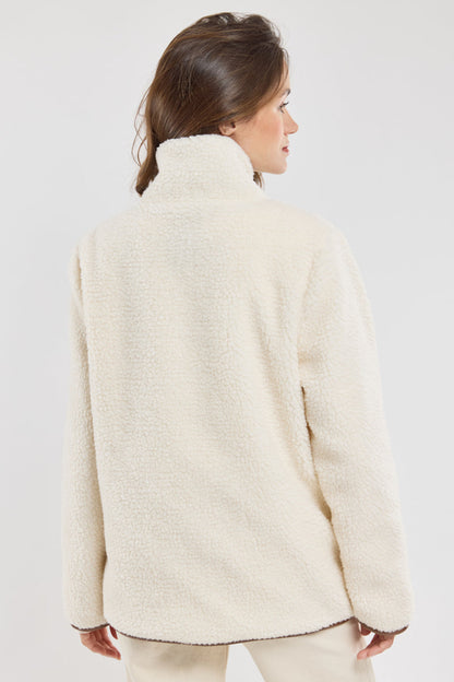 Faux Shearling Toggle Jacket | Contrast Trim | Winter Warmth
