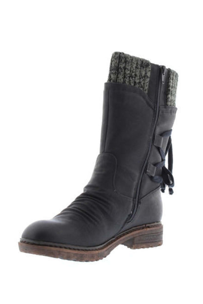 Mid-Calf Knitted Patchwork Lace Up Boots