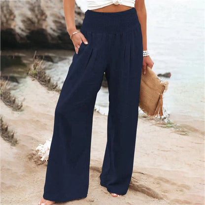 Women's High-Waisted Linen Wide-Leg Pants – Breathable Casual Summer Trousers
