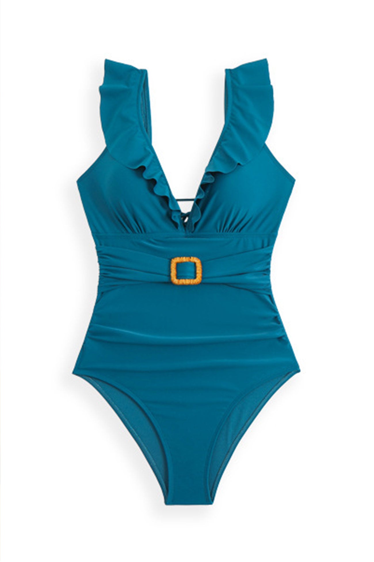 Back-Tie Ruffled Belted One-Piece Swimsuit