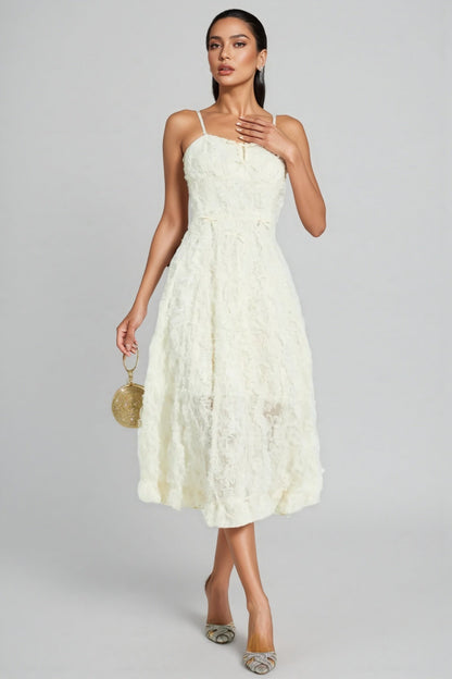 Kathle Beige Feather Midi Dress