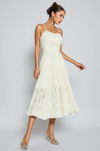 Kathle Beige Feather Midi Dress