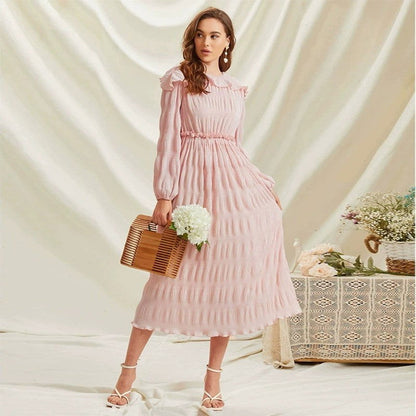 Bazaar Fall French Sweet Lace Collar Long Sleeve Dress