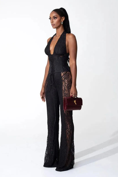 | Halter Neckline Lace Jumpsuit