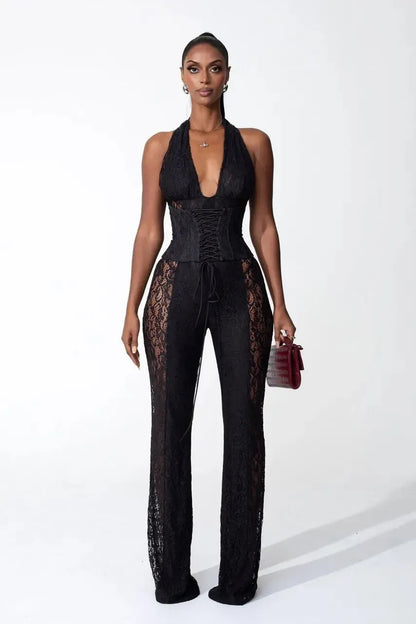| Halter Neckline Lace Jumpsuit