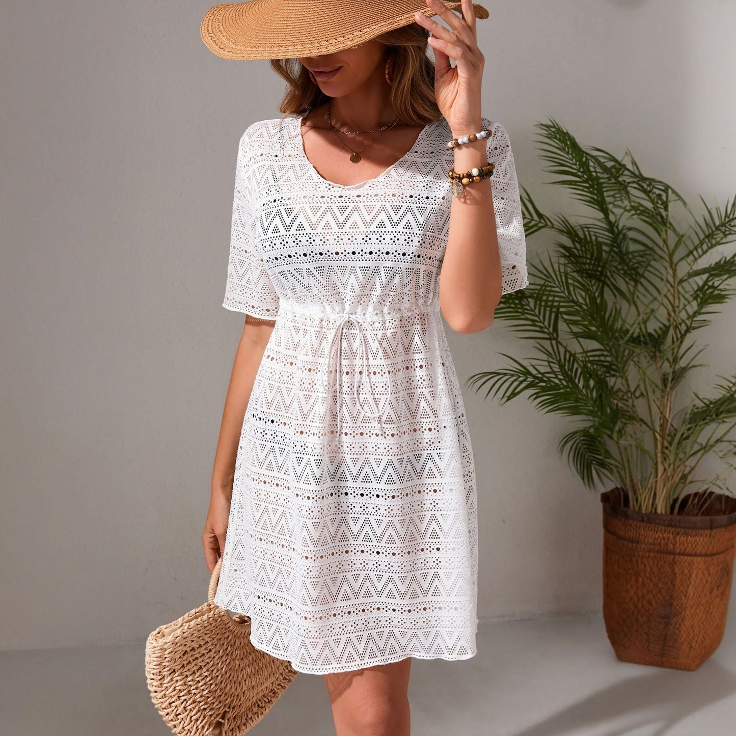 Beach Casual Vacation Lace Water Soluble Bikini Swimsuit Blouse Sun Protective