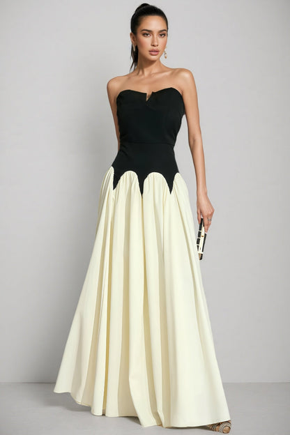 Pound Black White Contrast Strapless Maxi Dress