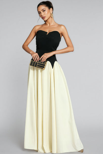 Pound Black White Contrast Strapless Maxi Dress