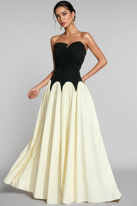 Pound Black White Contrast Strapless Maxi Dress