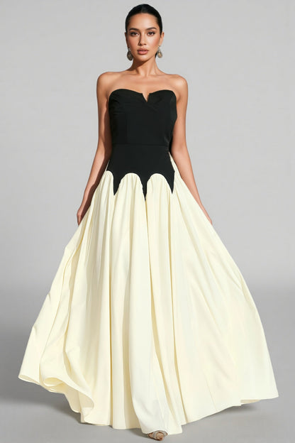 Pound Black White Contrast Strapless Maxi Dress
