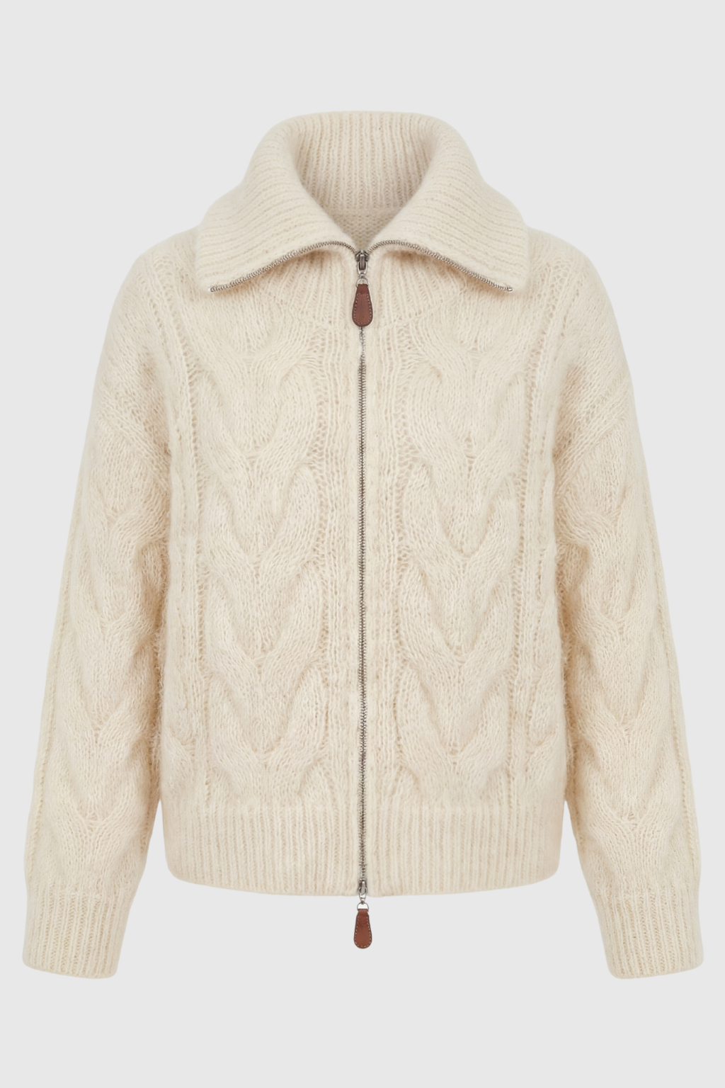 Maison Extra-Heavy Cable Knit Zip Cardigan | Turn-Down Collar | Relaxed Fit