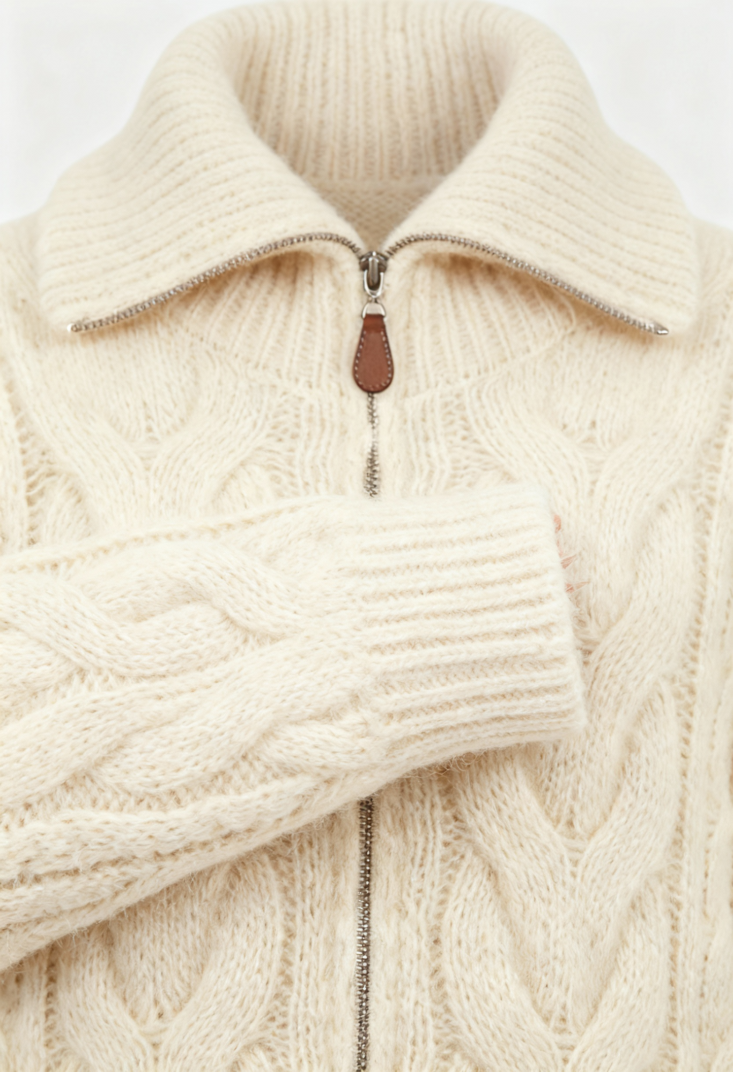 Maison Extra-Heavy Cable Knit Zip Cardigan | Turn-Down Collar | Relaxed Fit