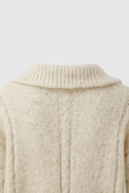 Maison Extra-Heavy Cable Knit Zip Cardigan | Turn-Down Collar | Relaxed Fit