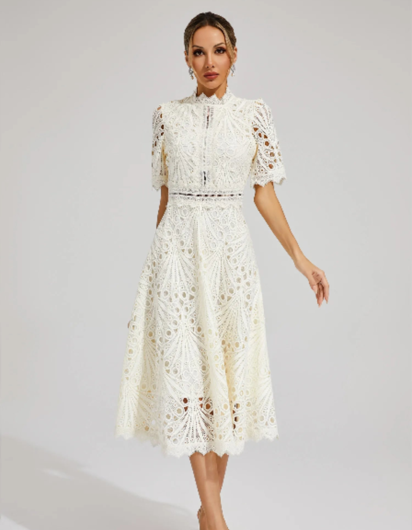 | Intricate lacework midi occasion dress