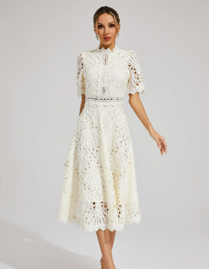 | Intricate lacework midi occasion dress