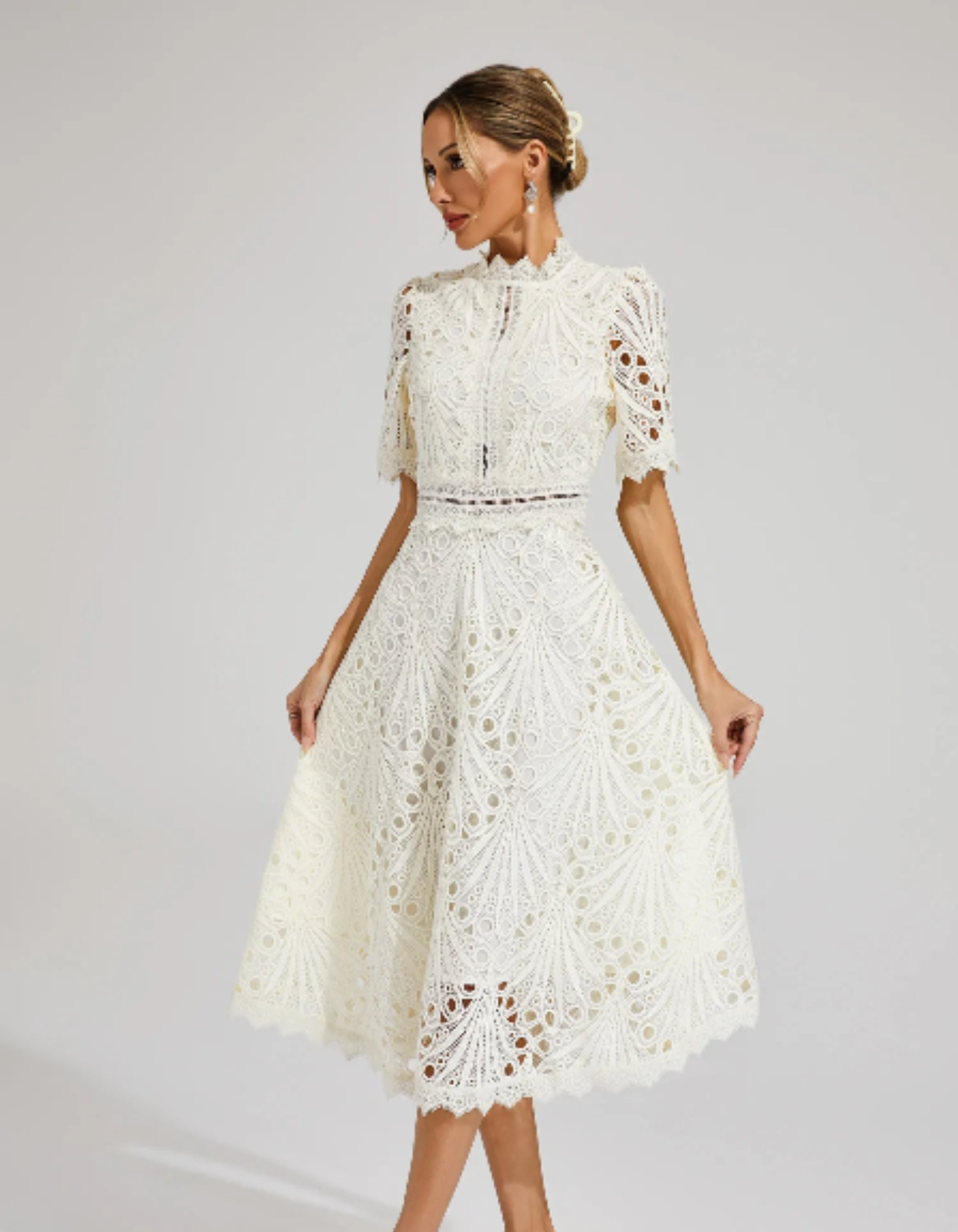 | Intricate lacework midi occasion dress