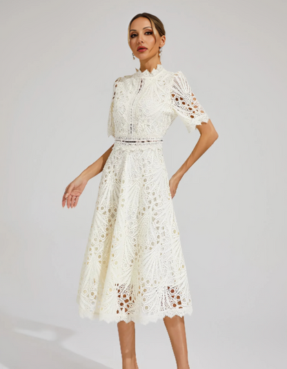 | Intricate lacework midi occasion dress