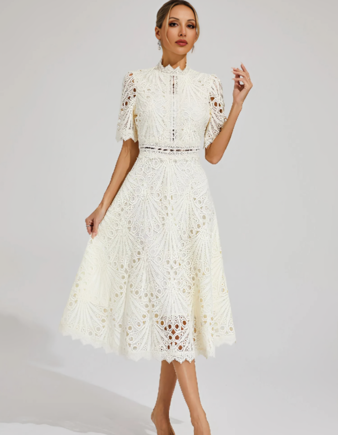 | Intricate lacework midi occasion dress