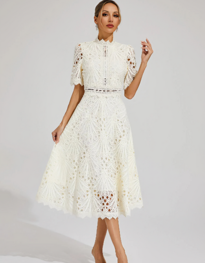| Intricate lacework midi occasion dress