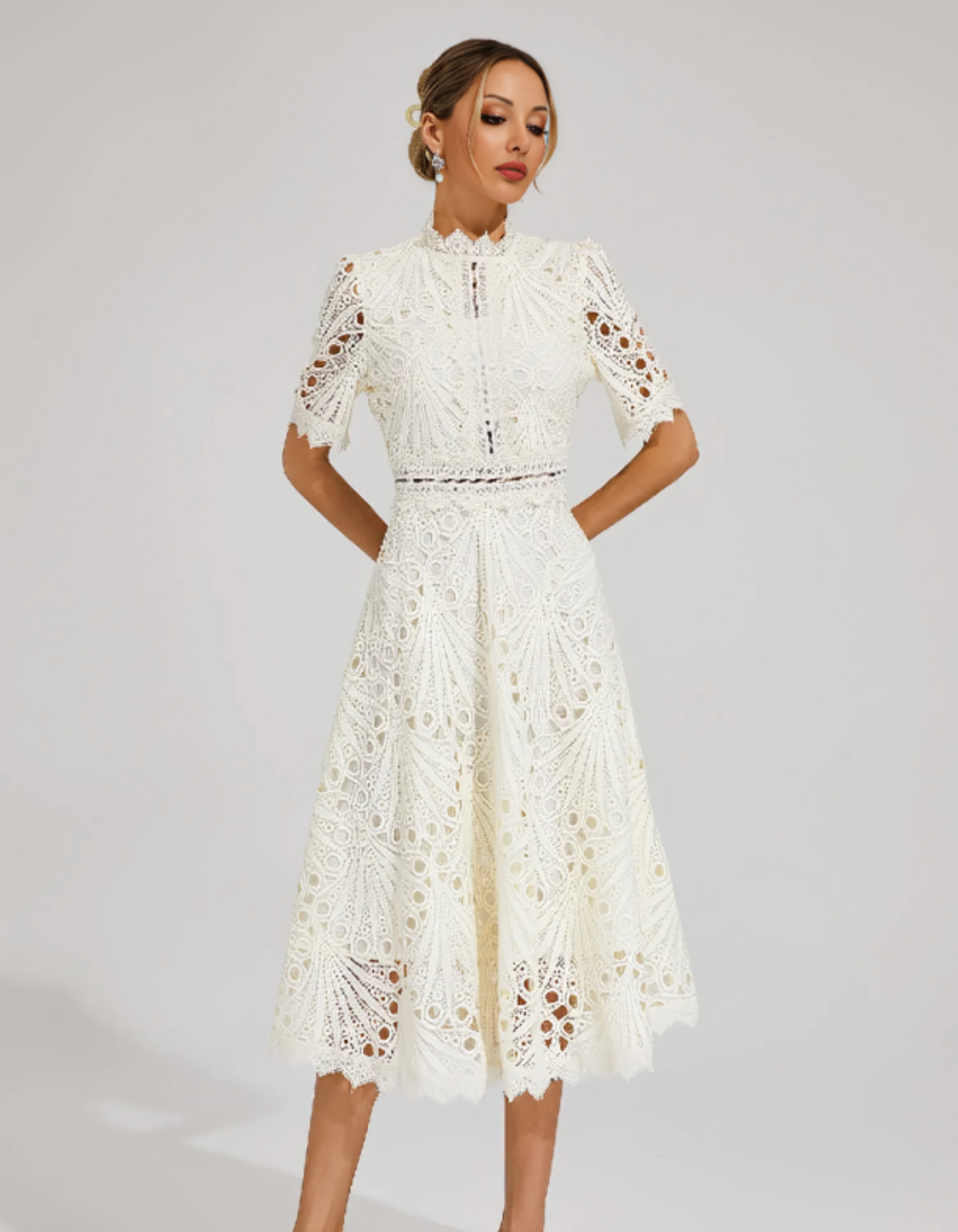 | Intricate lacework midi occasion dress