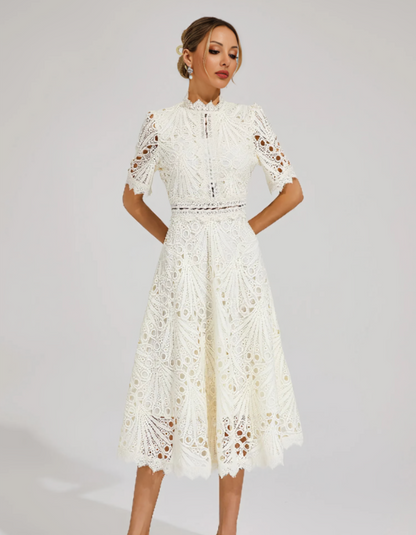 | Intricate lacework midi occasion dress