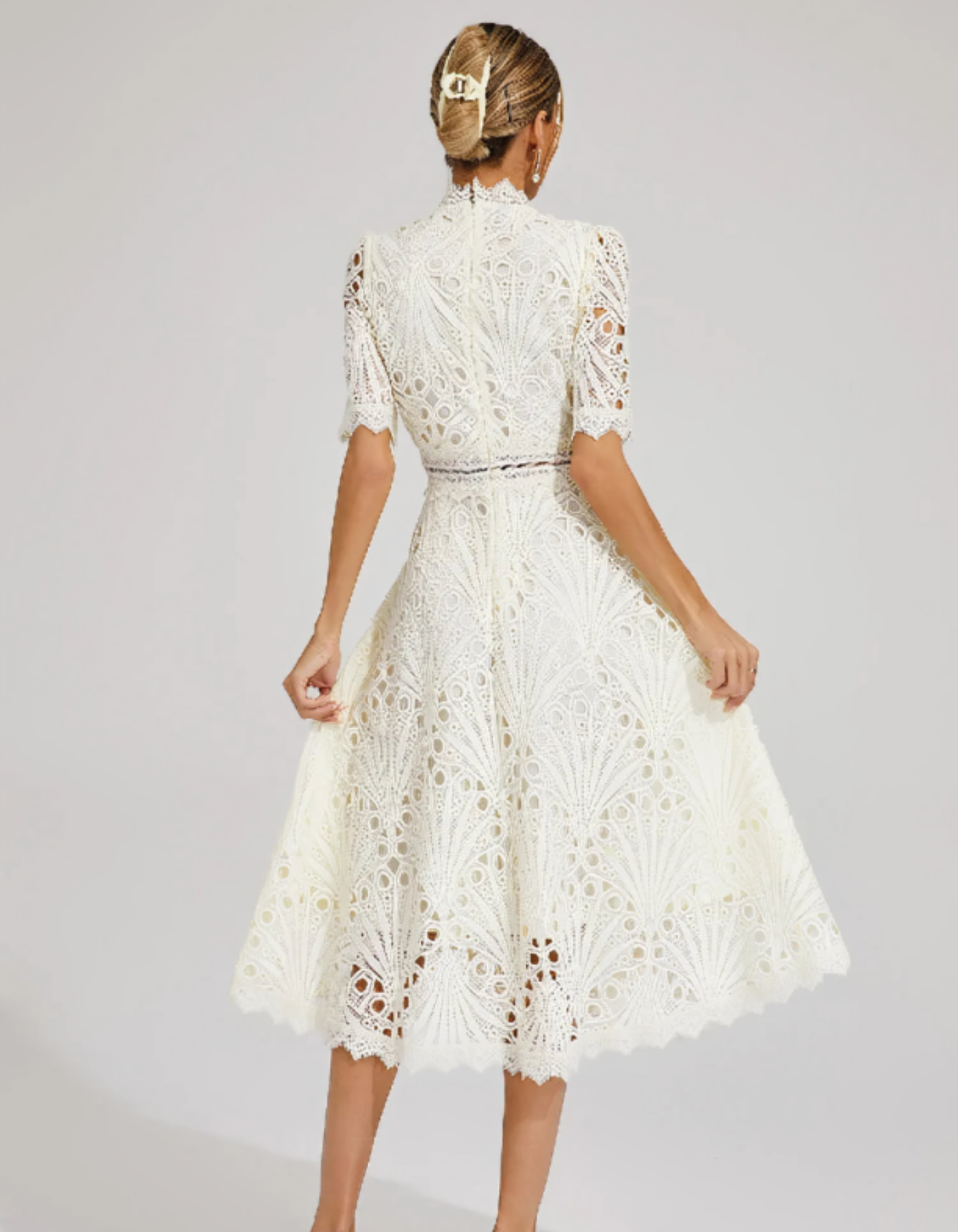 | Intricate lacework midi occasion dress
