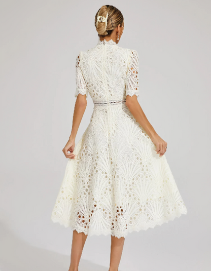| Intricate lacework midi occasion dress