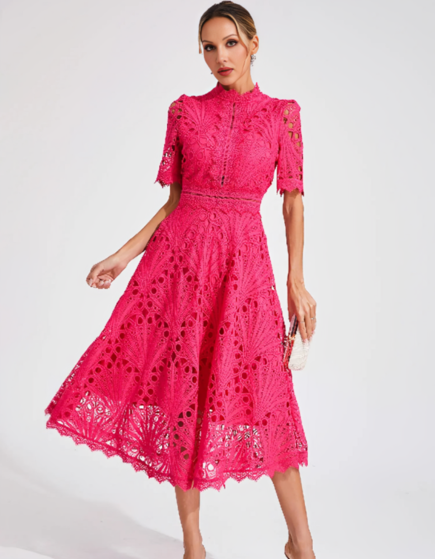 | Intricate lacework midi occasion dress