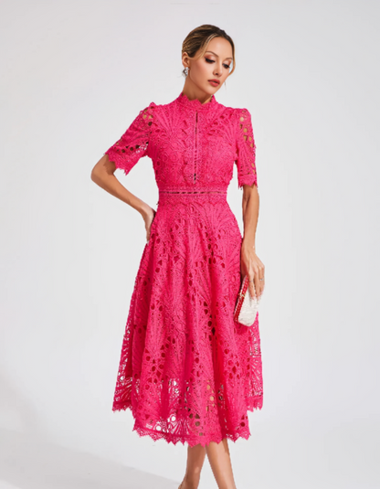 | Intricate lacework midi occasion dress