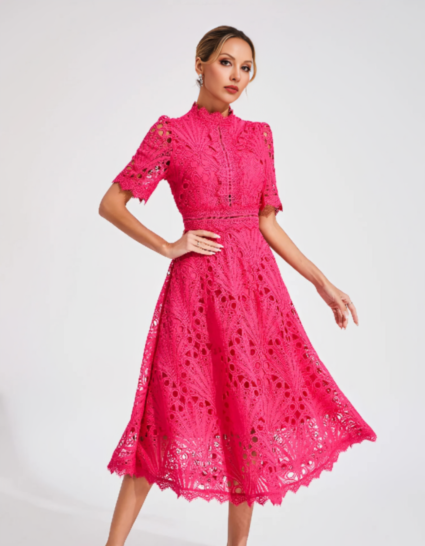 | Intricate lacework midi occasion dress