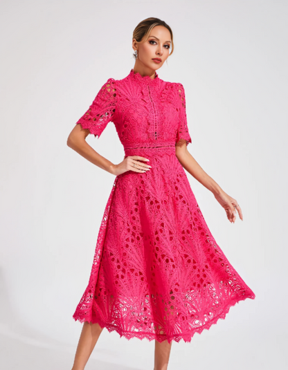 | Intricate lacework midi occasion dress