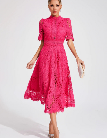 | Intricate lacework midi occasion dress