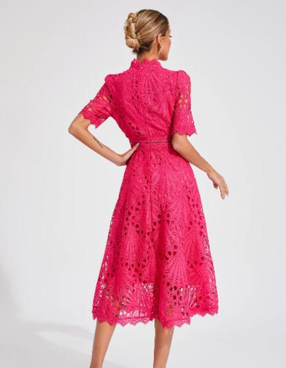 | Intricate lacework midi occasion dress