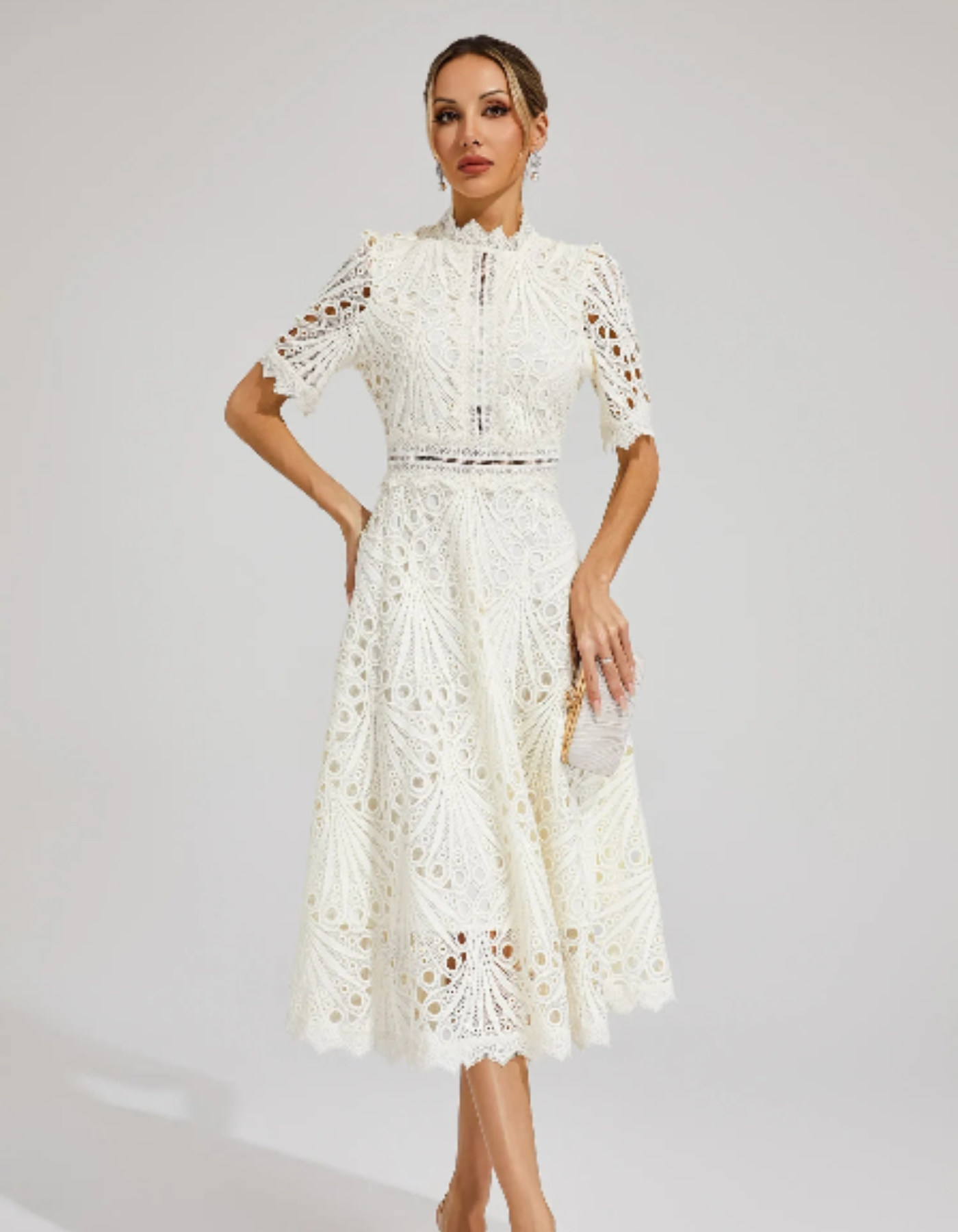 | Intricate lacework midi occasion dress