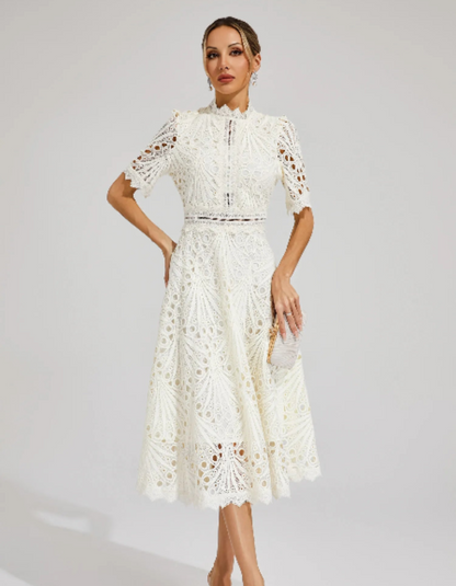 | Intricate lacework midi occasion dress