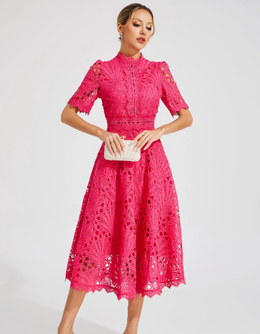 | Intricate lacework midi occasion dress