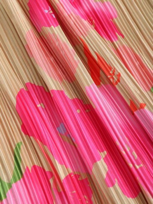 | Strapless midi dress in neon bloom pleats