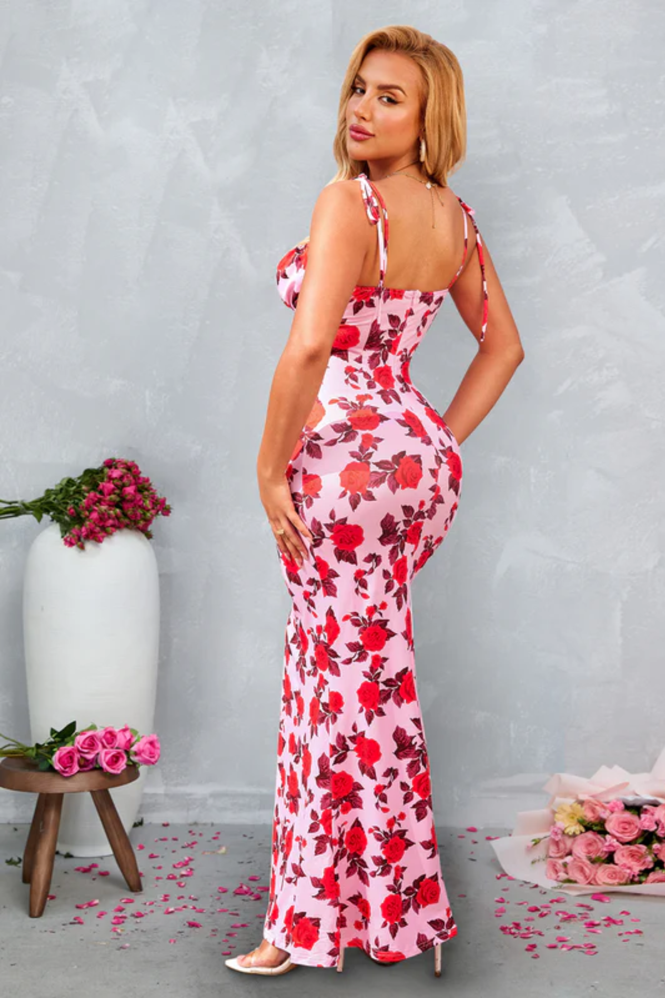 | Bodycon Maxi Dress in Rosé Bloom
