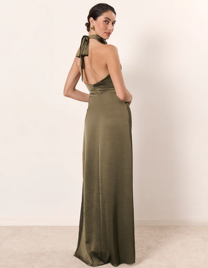 | Ruched Neckline Halter Evening Gown