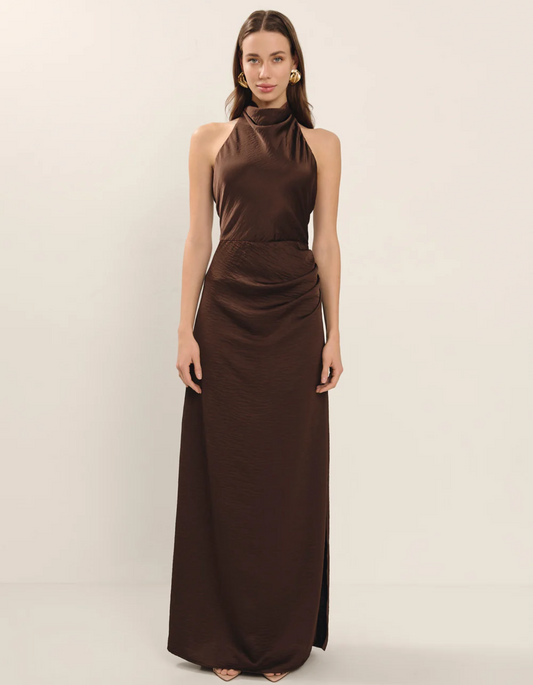 | Ruched Neckline Halter Evening Gown