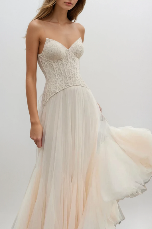 Beppe Lace Corset Tulle Dress In Cream
