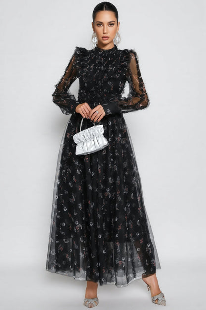 Cadence Black Floral Long Sleeve Maxi Dress
