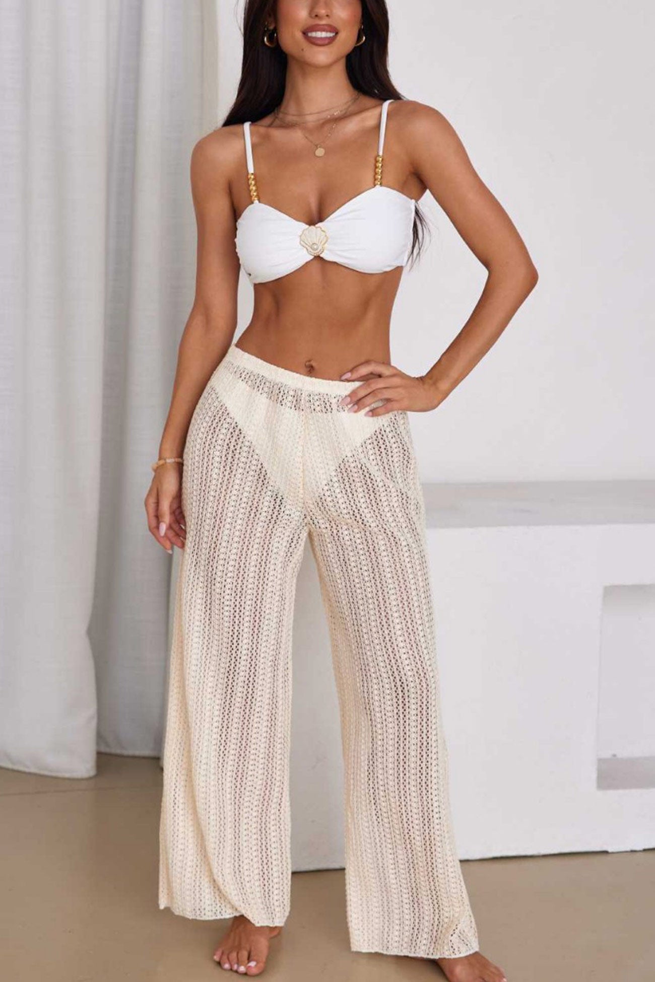 Bikini Set with Crochet Hollow-Out Pants