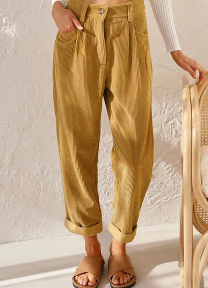 Women's High-Waisted Corduroy Capri Pants – Casual Three-Quarter Trousers