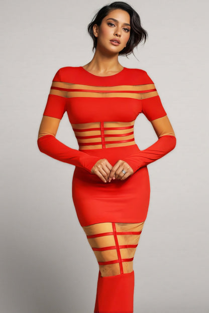 Spark Long Sleeve Round Neck Midi Dress