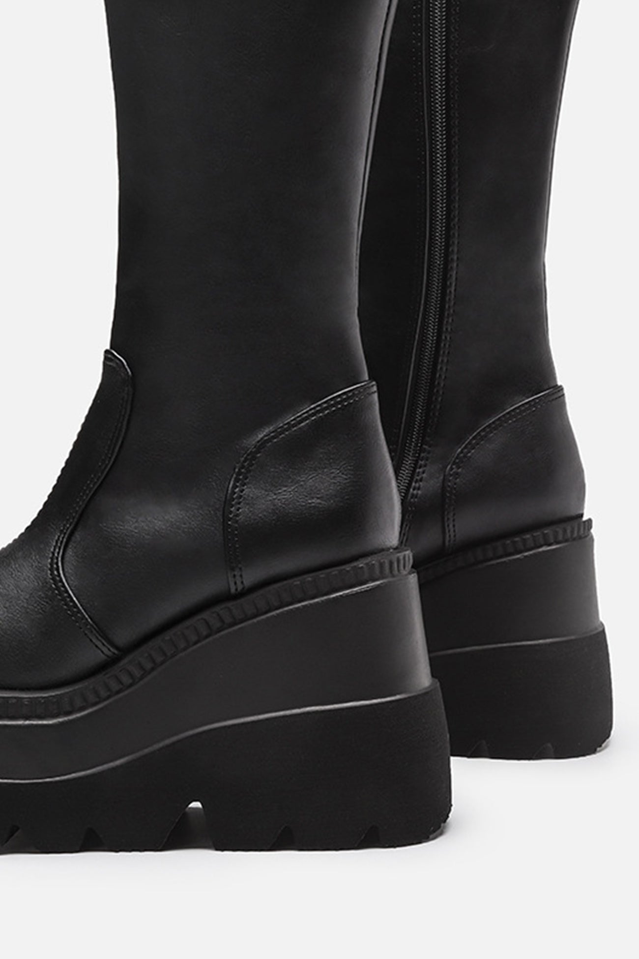 Black Kneel High Wedge Platform Boots