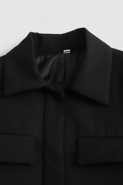 Cropped Utility Jacket | Turn-Down Collar, Flap Pockets