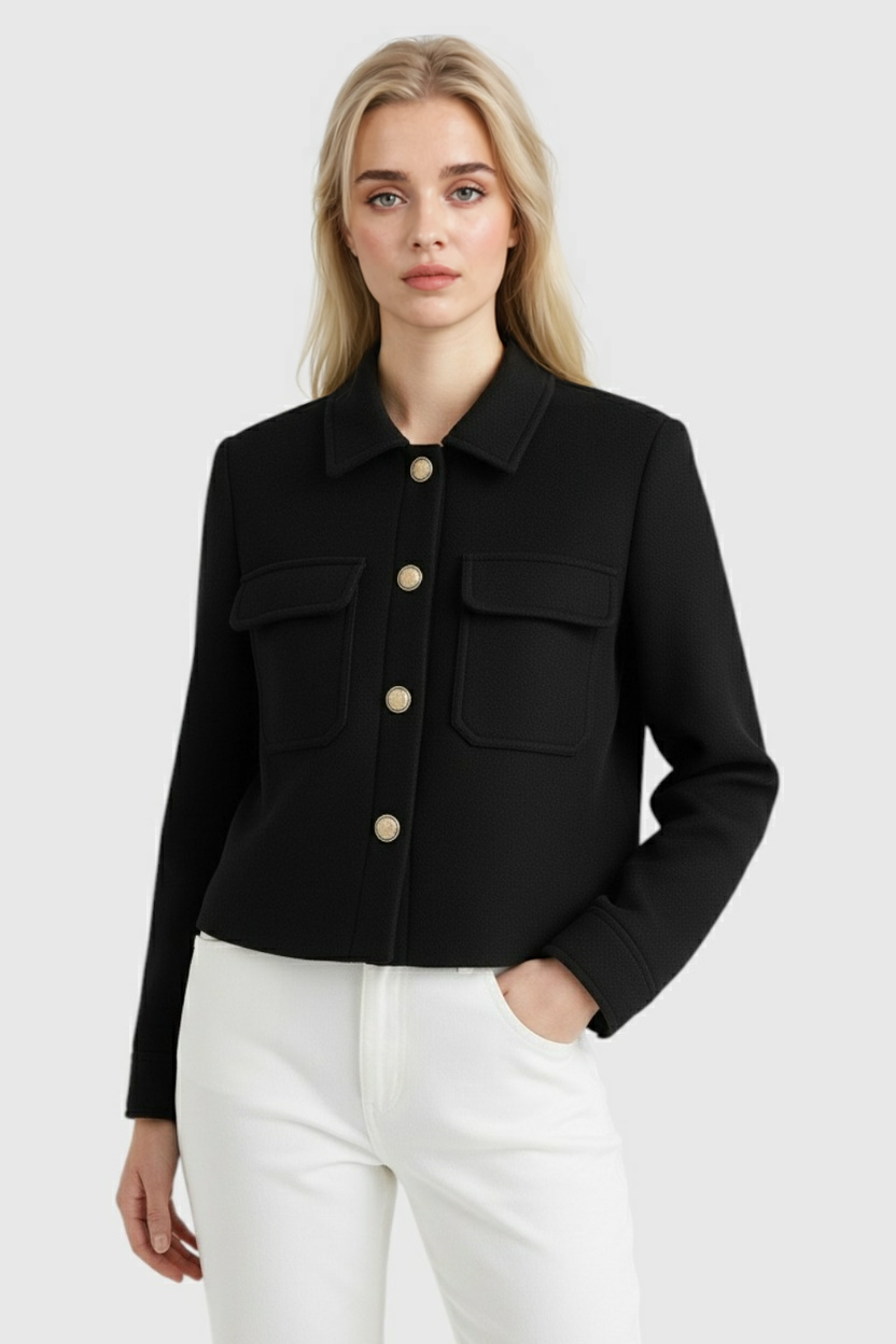 Metal-Button Pocket Jacket | Turn-Down Collar, Regular Fit