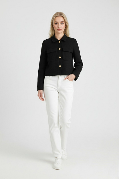 Metal-Button Pocket Jacket | Turn-Down Collar, Regular Fit