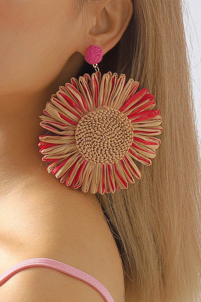 Bohemian Raffia Braided Floral Earrings